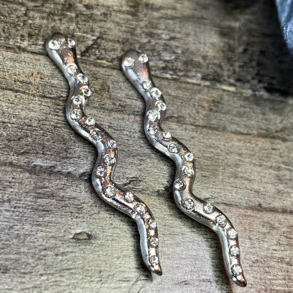 NEW Silver Snake Rhinestone Earrings - Picture 3 of 15